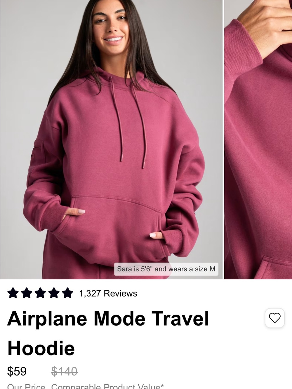 Comfrt Airplane Mode Travel Hoodie Berry xs - Picture 4 of 4
